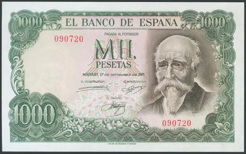 1000 Pesetas. 17 de Septiembre de 1971. Sin serie y numeración baja. (Edifil 201...