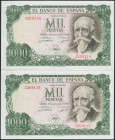 1000 Pesetas. 17 de Septiembre de 1971. Pareja correlativa. Sin serie. (Edifil 2017: 474). Apresto original. SC-.