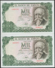 1000 Pesetas. 17 de Septiembre de 1971. Pareja correlativa. Sin serie. (Edifil 2017: 474). Conserva todo su apresto original. EBC++.