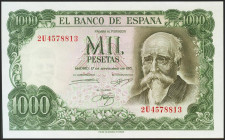 1000 Pesetas. 17 de Septiembre de 1971. Serie 2U. (Edifil 2021: 474c). Apresto original. SC.