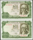 1000 Pesetas. 17 de Septiembre de 1971. Pareja correlativa. Serie 3D. (Edifil 2021: 474c). Conserva todo su apresto original. SC.