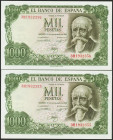 1000 Pesetas. 17 de Septiembre de 1971. Pareja correlativa. Serie 3H. (Edifil 2021: 474c). Conserva todo su apresto original. SC.