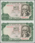 1000 Pesetas. 17 de Septiembre de 1971. Pareja correlativa. Serie 3H. (Edifil 2017: 474c). Apresto original. SC-.