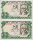 1000 Pesetas. 17 de Septiembre de 1971. Pareja correlativa. Serie 4N. (Edifil 2017: 474c). Apresto original. SC-.
