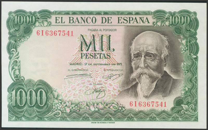 1000 Pesetas. 17 de Septiembre de 1971. Serie 6I. (Edifil 2017: 474c). Apresto o...