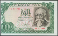1000 Pesetas. 17 de Septiembre de 1971. Error de guillotinado descentrado". Serie 6K. (Edifil 2017: 474c). Apresto original. Inusual y muy espectacula...
