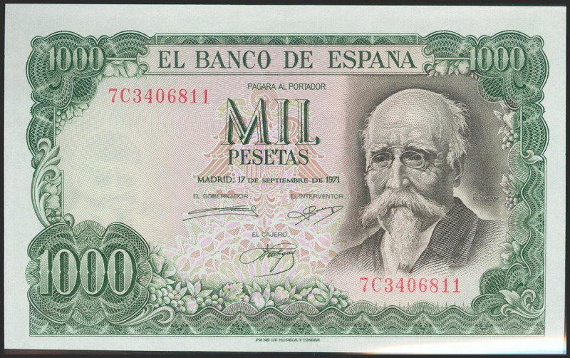 1000 Pesetas. 17 de Septiembre de 1971. Serie 7C. (Edifil 2021: 474c). Apresto o...