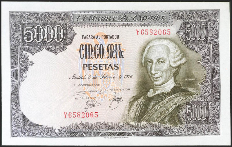 5000 Pesetas. 6 de Febrero de 1976. Serie Y. (Edifil 2021: 475a). Apresto origin...