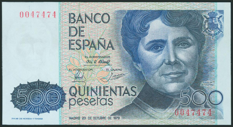 500 Pesetas. 23 de Octubre de 1979. Sin serie y numeración capicúa imperfecto 00...