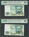 1000 Pesetas. 23 de Octubre de 1979. Pareja correlativa. Serie 9A. (Edifil 2017: 477b). Inusual. SC. Encapsulados PMG66EPQ, ambos.