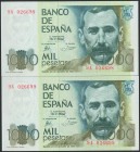 1000 Pesetas. 23 de Octubre de 1979. Pareja correlativa. Serie 9A. (Edifil 2017: 477b). Inusual. SC.