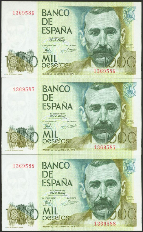 1000 Pesetas. 23 de Octubre de 1979. Trío correlativo. Sin serie. (Edifil 2017: ...