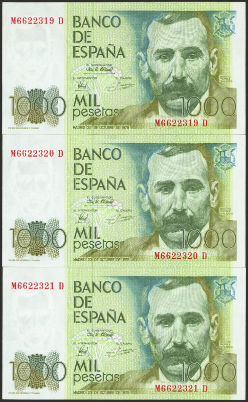 1000 Pesetas. 23 de Octubre de 1979. Trío correlativo. Series M-D. (Edifil 2017:...