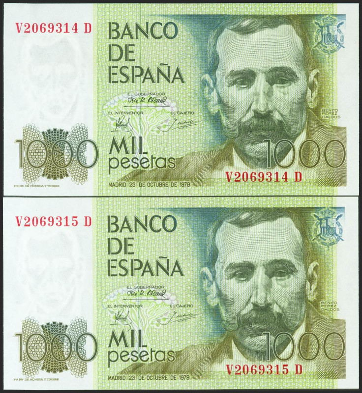 1000 Pesetas. 23 de Octubre de 1979. Pareja correlativa. Serie V-D. (Edifil 2021...