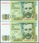 1000 Pesetas. 23 de Octubre de 1979. Pareja correlativa. Serie V-D. (Edifil 2021: 477a). SC.