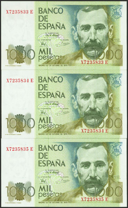 1000 Pesetas. 23 de Octubre de 1979. Trío correlativo. Series X-E. (edifil 2017:...