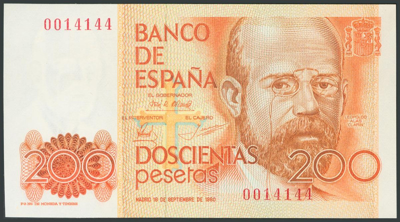 200 Pesetas. 16 de Septiembre de 1980. Pareja correlativa. Sin serie y numeració...