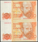 200 Pesetas. 16 de Septiembre de 1980. Pareja correlativa. Sin serie y numeración bajísima. (Edifil 2017: 480). SC.