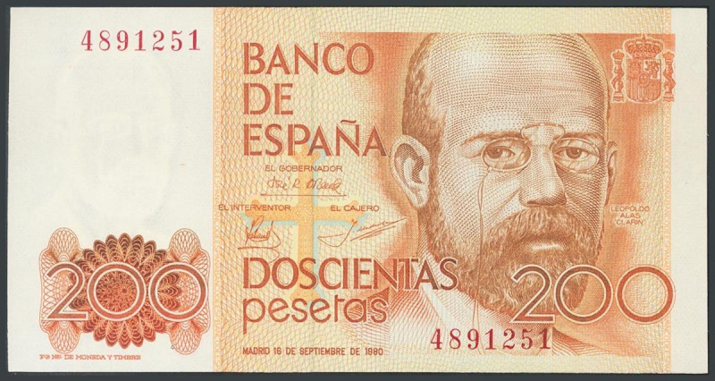 200 Pesetas. 16 de Septiembre de 1980. Sin serie. (Edifil 2017: 480). SC.