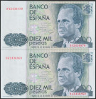 10000 Pesetas. 24 de Septiembre de 1985. Pareja correlativa. Serie 9A, serie especial. (Edifil 2017: 481b). EBC+.