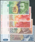 Serie completa de 5 billetes de la emisión de 1992 (incluyendo el de 2000 Pesetas de 1995 con la serie 1S). Sin serie y todos ellos con la misma baja ...