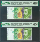 1000 Pesetas. 12 de Octubre de 1992. Pareja correlativa. Serie especial 9A. (Edifil 2021: 483c, Pick: 163*). Rarísima en esta excepcional calidad, apr...