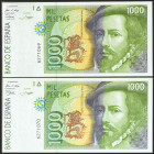 1000 Pesetas. 12 de Octubre de 1992. Pareja correlativa. Sin serie. (Edifil 2021: 483). SC.