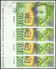Conjunto de 4 billetes correlativos de 1000 Pesetas, emitidos el 12 de Octubre de 1992, sin serie. (Edifil 2021: 483). SC.
