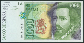 1000 Pesetas. 12 de Octubre de 1992. Tipo I. Serie 1B y numeración capicúa. (Edifil 2017: 483a). SC.