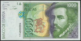 1000 Pesetas. 12 de Octubre de 1992. Serie 1T y numeración capicúa. (Edifil 2021: 483b). SC.