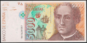 5000 Pesetas. 12 de Octubre de 1992. Serie 9A, numeración especial. (Edifil 2017: 484b). SC.