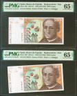 5000 Pesetas. 12 de Octubre de 1992. Pareja correlativa. Serie especial 9C. (Edifil 2021: 484b, Pick: 165*). Rara en esta calidad, apresto original. S...