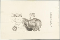Prueba definitiva en color negro reverso del billete de 10000 Pesetas emitido el 12 de Octubre de 1992, proyecto de José López López-Pavía y con inscr...