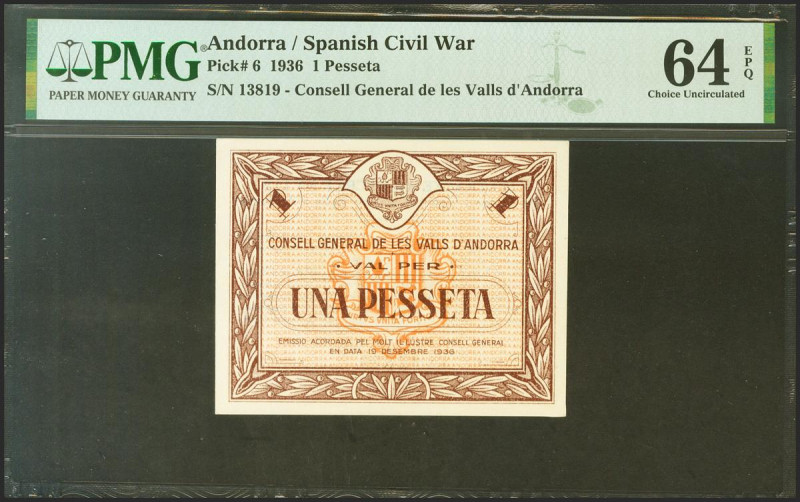 ANDORRA. 1 Peseta. 19 de Diciembre de 1936. Sin serie. (Edifil 2021: 3, Pick: 6)...