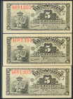 BANCO ESPAÑOL DE LA ISLA DE CUBA. 5 Centavos. Trío correlativo. Serie J. (Edifil 2021: 69). Inusual, apresto original. SC.