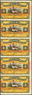 BANCO ESPAÑOL DE LA ISLA DE CUBA. Conjunto de 5 billetes correlativos de 5 Pesos (sin desprender), emitidos el 15 de Mayo de 1896 con sobrecarga PLATA...