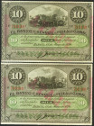BANCO ESPAÑOL DE LA ISLA DE CUBA. 10 Pesos. 15 de Mayo de 1896. Pareja correlativa. Sobrecarga PLATA. (Edifil 2021: 82). SC.