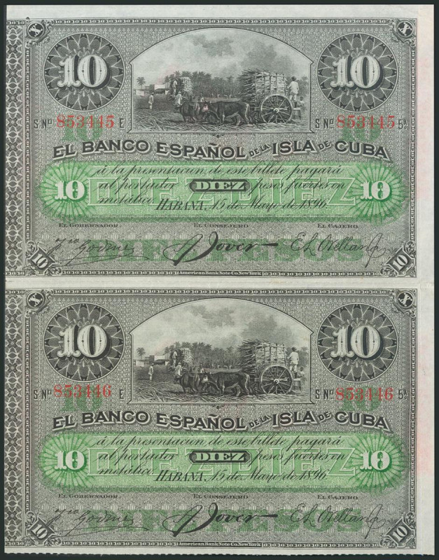 CUBA. 10 Pesos. 15 de Mayo de 1896. Pareja correlativa. (Edifil 2017: 82). EBC+.