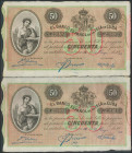 CUBA. 50 Pesos. 15 de Mayo de 1896. Pareja correlativa. Sobrecarga PLATA. (Edifil 2017: 83). EBC+.