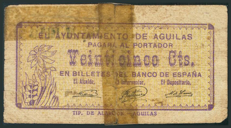 AGUILAS (MURCIA). 25 Céntimos. 1 de Enero de 1937. Sin serie. (González: 92). Ci...