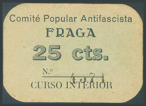 FRAGA (HUESCA). 25 Céntimos. (1938ca). (González: 2503). Rarísimo. EBC.