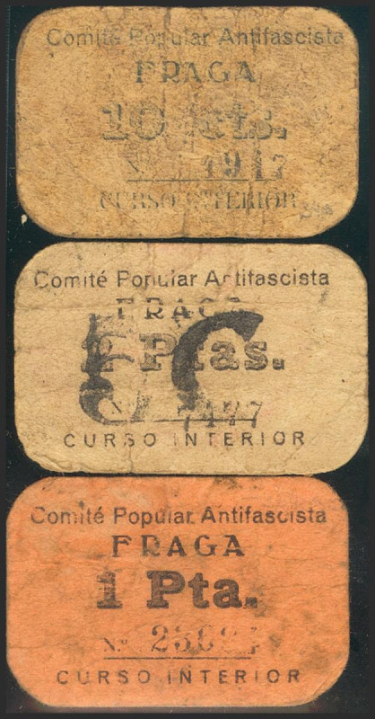 FRAGA (HUESCA). 5 Céntimos (tampón en negro en lugar de violeta), 10 Céntimos y ...