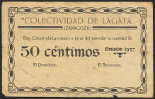 LAGATA (ZARAGOZA). 50 Céntimos. (1937ca). (González: 3089). Inusual. MBC-.