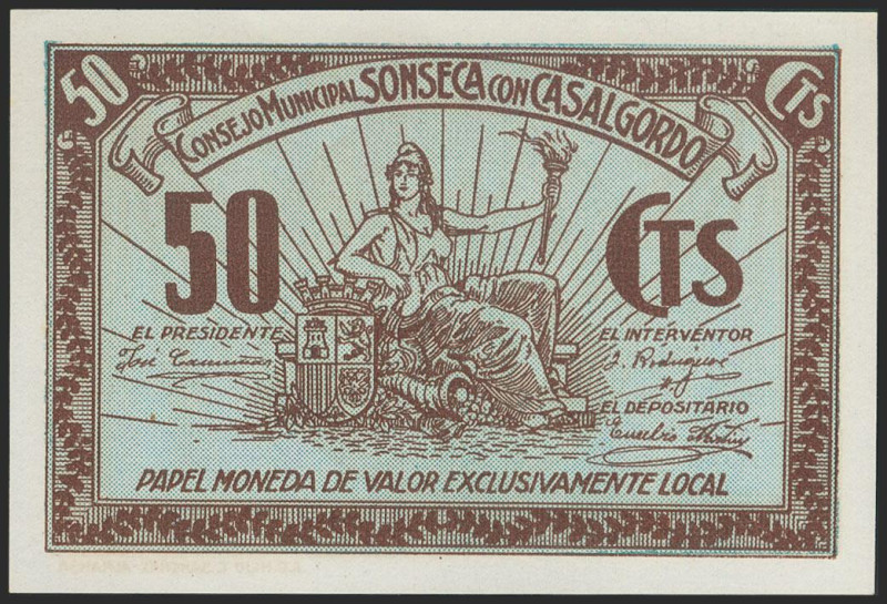 SONSECA CON CASALGORDO (TOLEDO). 50 Céntimos. (1937ca). Sin numeración. (Gonzále...