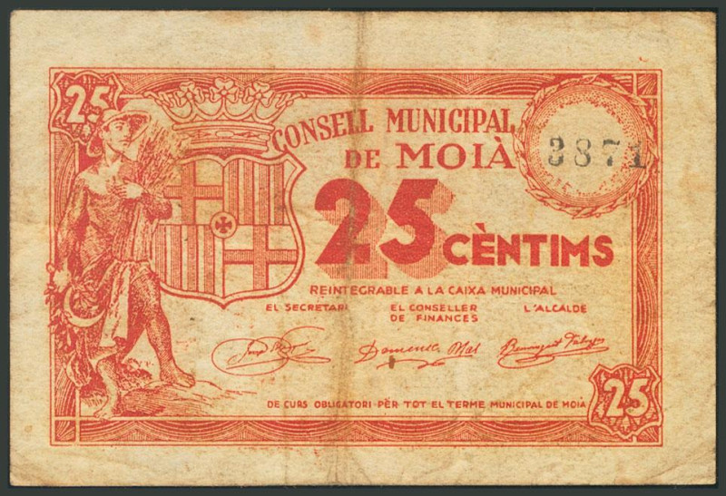 MOIA (BARCELONA). 25 Céntimos. (1938ca). (González: 8689). BC.