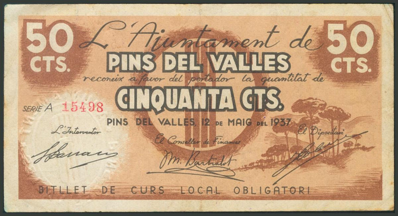 PINS DEL VALLES (BARCELONA). 50 Céntimos. 12 de Mayo de 1937. Serie A. (González...