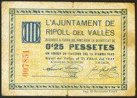 RIPOLL DEL VALLES (BARCELONA). 25 Céntimos. 21 de Abril de 1937. (González: 9662). Inusual. MBC.
