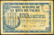 LA ROCA DEL VALLES (BARCELONA). 1 Peseta. 16 de Abril de 1937. (González: 9702). MBC.