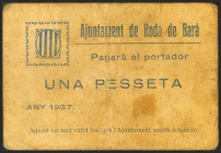 RODA DE BARA (TARRAGONA). 1 Peseta. (1937ca). (González: 9716). Raro. MBC.