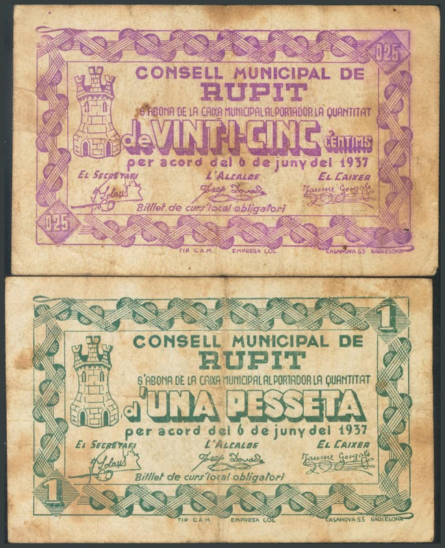 RUPIT (BARCELONA). Junio 1937. (González: 9774/75). Rara serie completa. BC+.